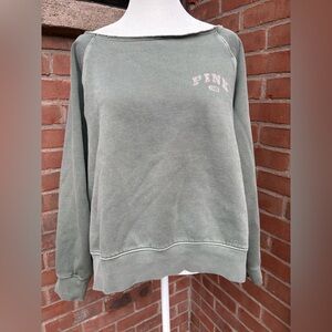 Victoria's Secret PINK Off The Shoulder Sweatshirt Women's Size XL Ivy Green